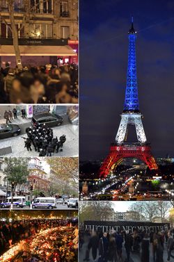 מונטאז' של תמונות מפיגועי נובמבר 2015 בפריז