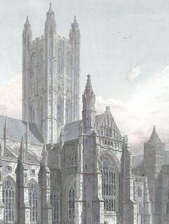 Canterbury Cathedral, Central Tower, South Transept &c. engraved by J.LeKeux after a picture by G.Cattermole, 1821 edited.jpg